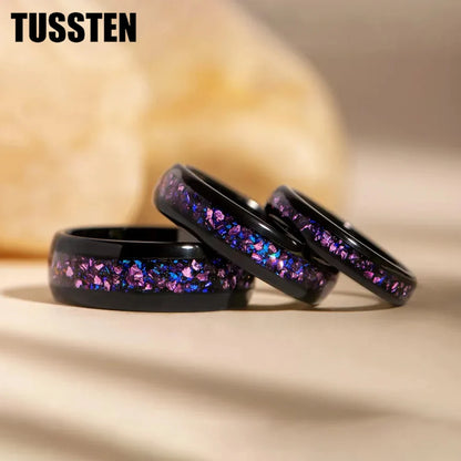 TUSSTEN 4/6/8MM Men's and Women's Wedding Tungsten Ring Galaxy Orion Nebula And Purple Crystal Stone Inlaid Comfortable Fit