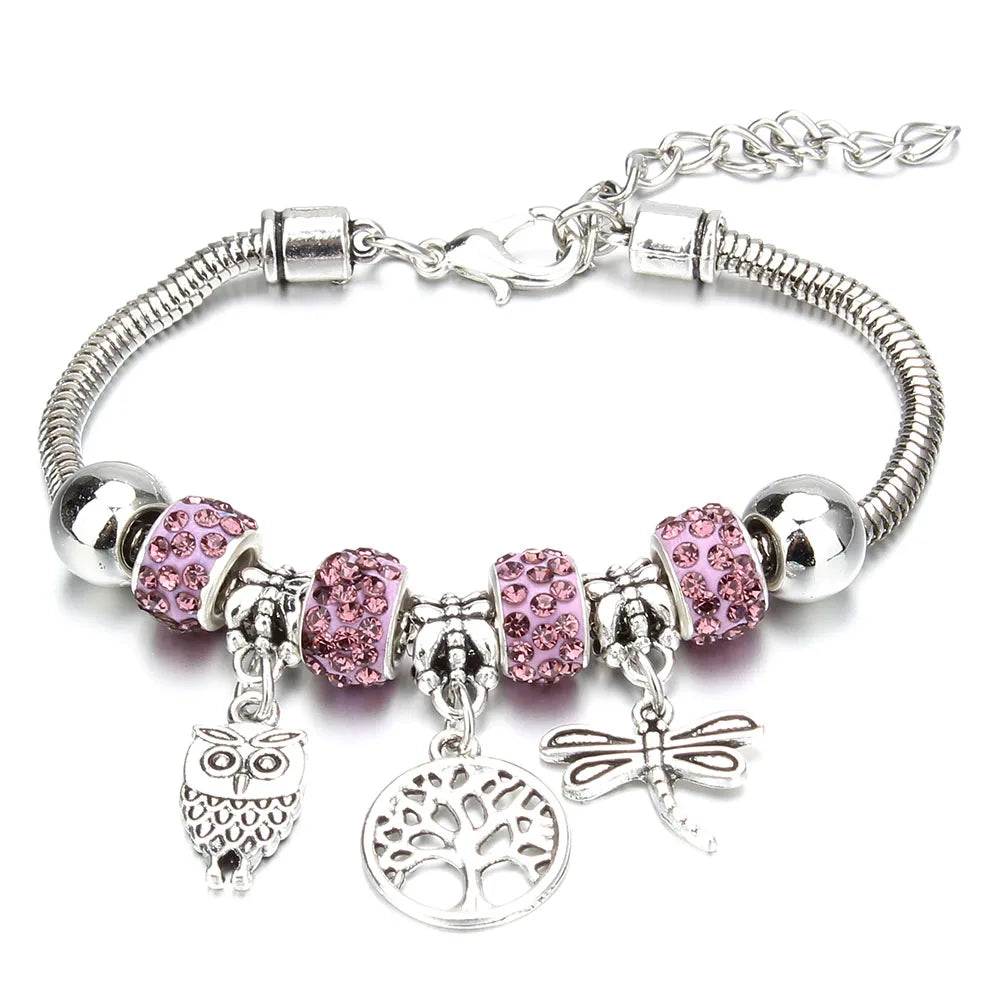Charm Bracelet & Bangles Jewelry 6 Color Clay Zircon Ball Crown key lock Shape Beads Bracelets For Women Girl Friendship Gift