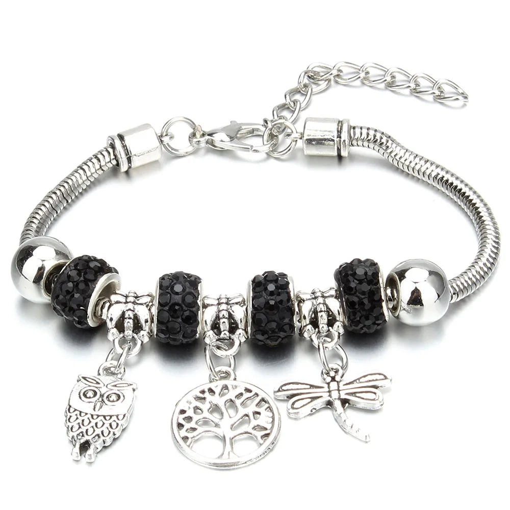 Charm Bracelet & Bangles Jewelry 6 Color Clay Zircon Ball Crown key lock Shape Beads Bracelets For Women Girl Friendship Gift