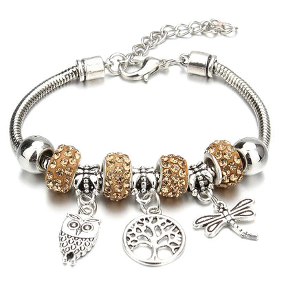 Charm Bracelet & Bangles Jewelry 6 Color Clay Zircon Ball Crown key lock Shape Beads Bracelets For Women Girl Friendship Gift