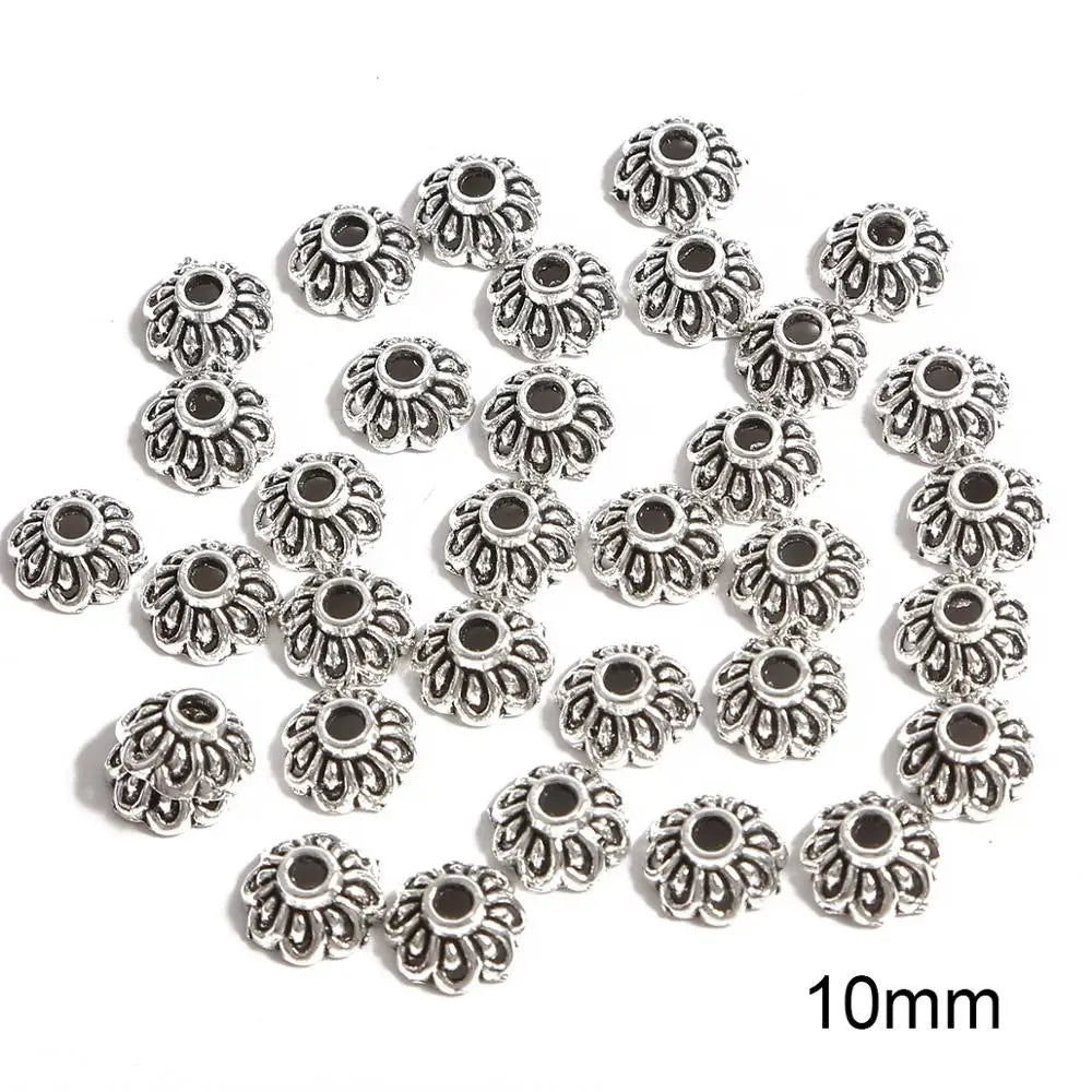 50pcs Tibetan Antique Silver Color Gold Leaf Flower Bead End Caps For Jewelry Making Needlework Spacer Bead Caps DIY Accessories