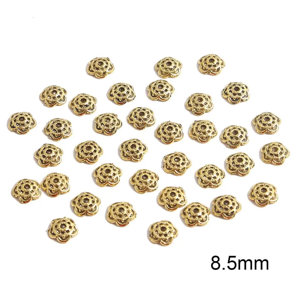 50pcs Tibetan Antique Silver Color Gold Leaf Flower Bead End Caps For Jewelry Making Needlework Spacer Bead Caps DIY Accessories