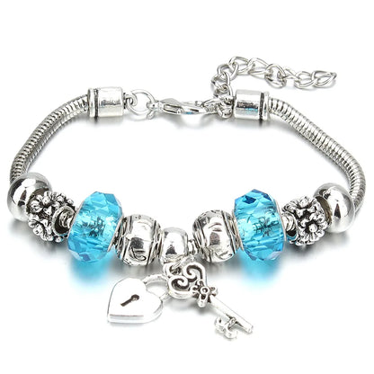 Charm Bracelet & Bangles Jewelry 6 Color Clay Zircon Ball Crown key lock Shape Beads Bracelets For Women Girl Friendship Gift