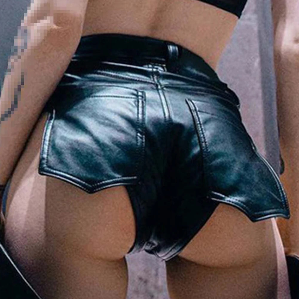 Sexy Black PU Casual Fashion Summer Shorts Women Clothing Goth Faux Leather High Waisted Womens Shorts Y2K Hot Woman Short Pants
