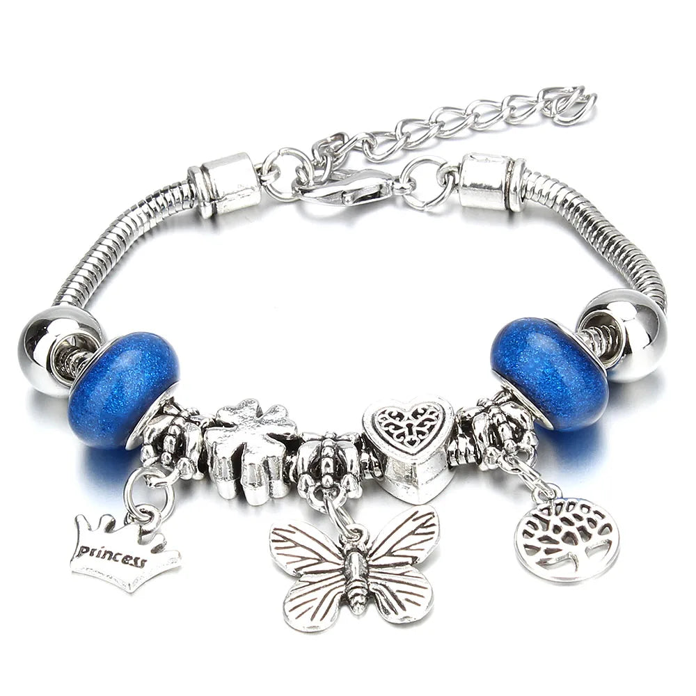 Charm Bracelet & Bangles Jewelry 6 Color Clay Zircon Ball Crown key lock Shape Beads Bracelets For Women Girl Friendship Gift