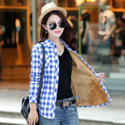 2026 Brand Winter Warm Women Velvet Thicke Plaid Shirt Style Coat Jacket Women Clothes Tops Female Casual Jacket Outerwear