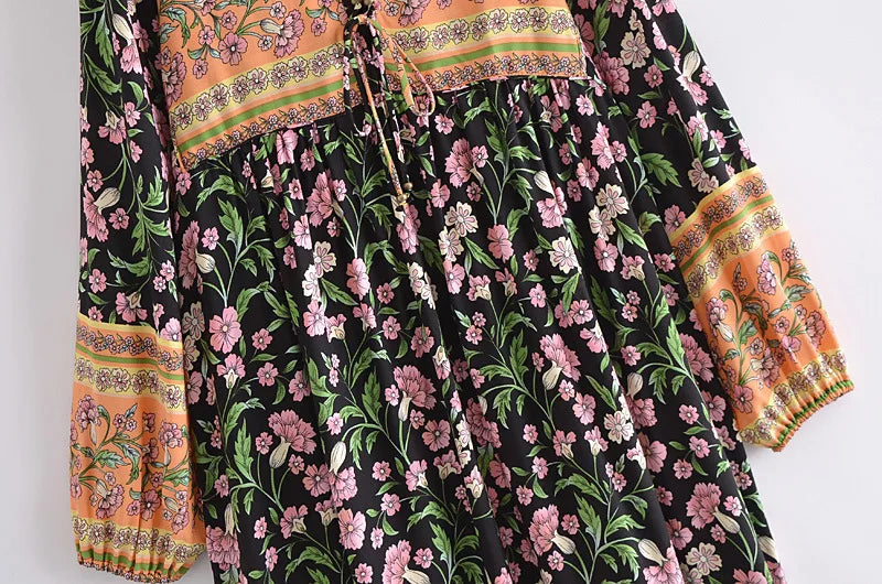 AYUALIN long sleeve beach boho tunic Dress Rayon cotton floral pirnt loose long dresses women vintage autumn robe vestidos 2021