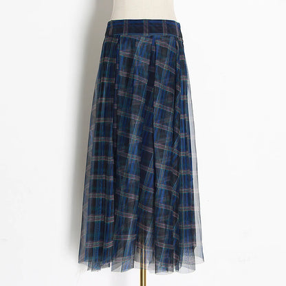 TWOTWINSTYLE Plaid Patchwork Mesh Women's Skirts High Waist Hit Color Elegant A Line Skirts Female 2020 Spring Fashion New