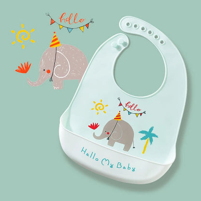 2021 Cute Baby Bibs Waterproof Silicone Bib Feeding Infant Newborn Cartoon Apron ToddlerX Adjustable Bib Burp Cloths with Pocket