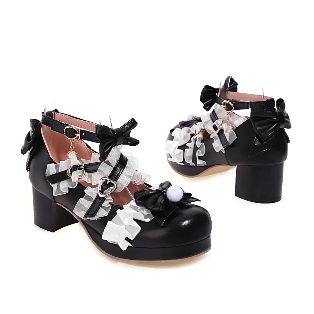 Cross-Strap Bow-Detail Mary Jane Heels
