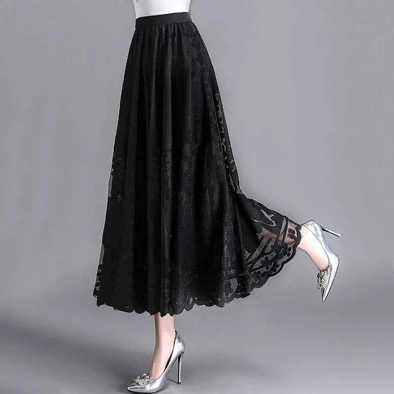 Fashion Long Black Skirt For Women A Line Lace Skirt Women Long Maxi Skirts For Women Summer Faldas Mujer