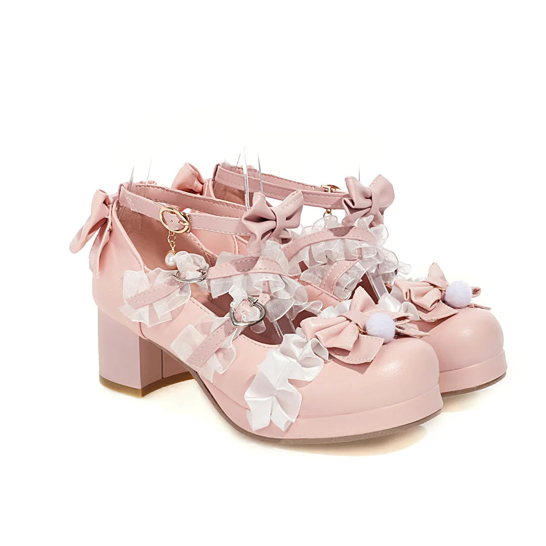 Cross-Strap Bow-Detail Mary Jane Heels