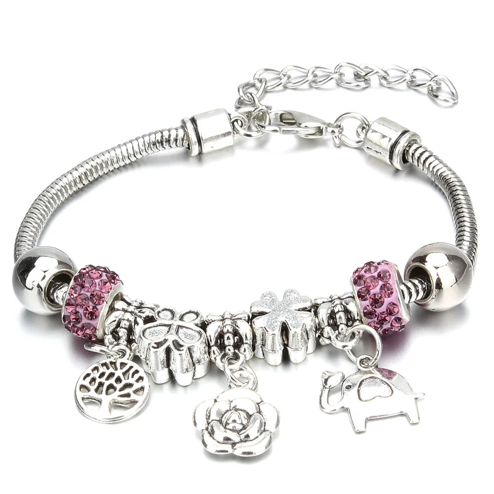 Charm Bracelet & Bangles Jewelry 6 Color Clay Zircon Ball Crown key lock Shape Beads Bracelets For Women Girl Friendship Gift