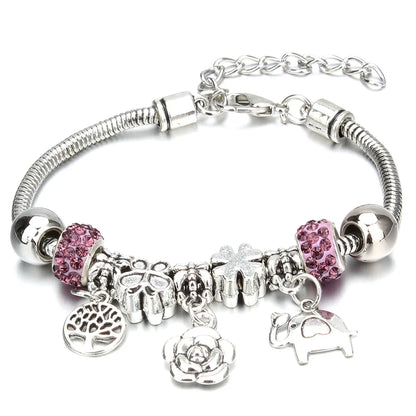 Charm Bracelet & Bangles Jewelry 6 Color Clay Zircon Ball Crown key lock Shape Beads Bracelets For Women Girl Friendship Gift
