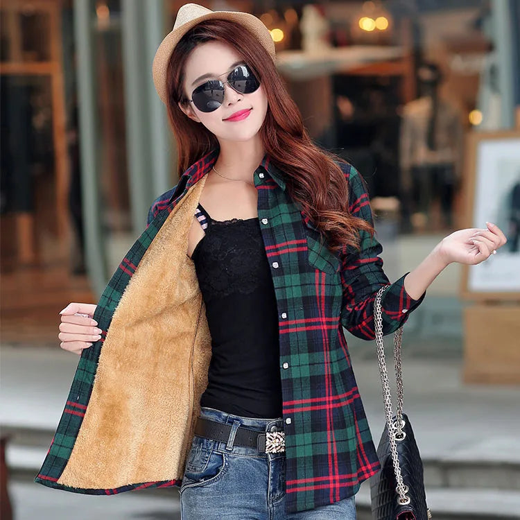 2026 Brand Winter Warm Women Velvet Thicke Plaid Shirt Style Coat Jacket Women Clothes Tops Female Casual Jacket Outerwear