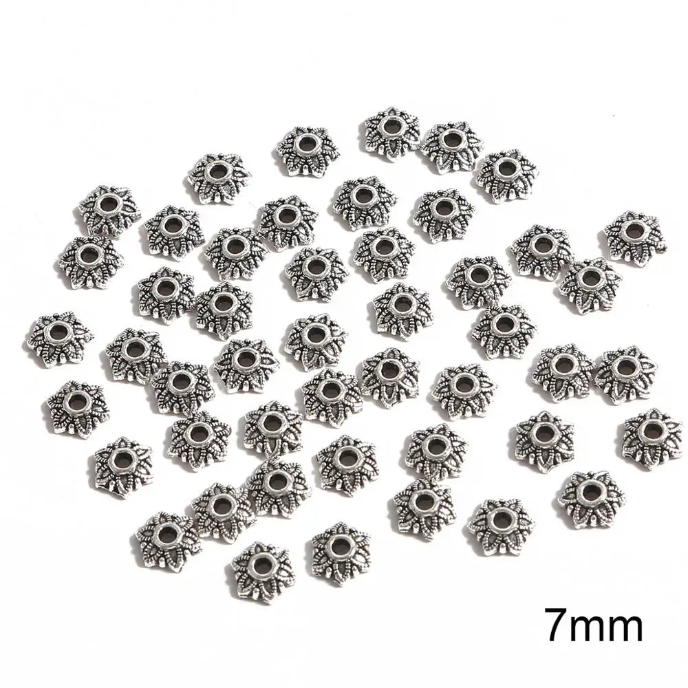 50pcs Tibetan Antique Silver Color Gold Leaf Flower Bead End Caps For Jewelry Making Needlework Spacer Bead Caps DIY Accessories
