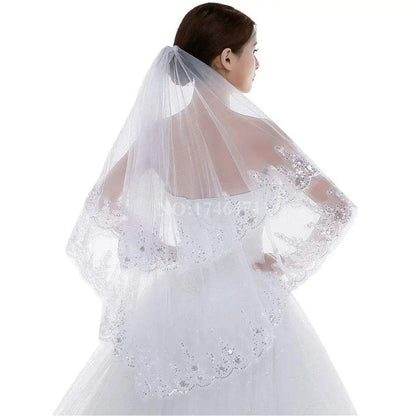 Wedding Sequins Edge for Brides 2 Tier Hip Fingertip Length Sparkle Soft Tulle Bridal Lace Veils Hair Accessories