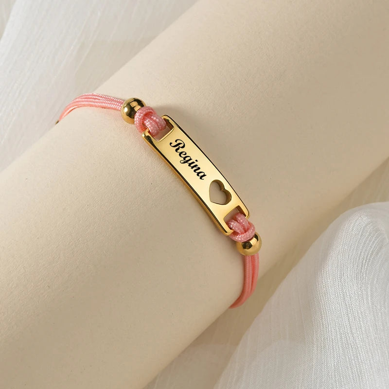 Letdiffery Customized Heart Star Moon Red String Bracelets For Lovers Stainless Steel Engrave Name Date Custom Women Jewelry