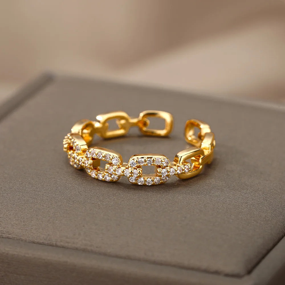 Classic Zircon Twist Chain Rings For Women Stainless Steel  Elegant Couple Ring Wedding Jewelry Gift Bijoux Femme Free Shipping