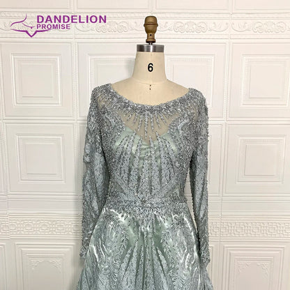 Luxury Handmade  Beading Long Sleeve Celebrity Dresses 2020 Dubai Arabic Muslim Elegant Lace Formal Evening Party Gown