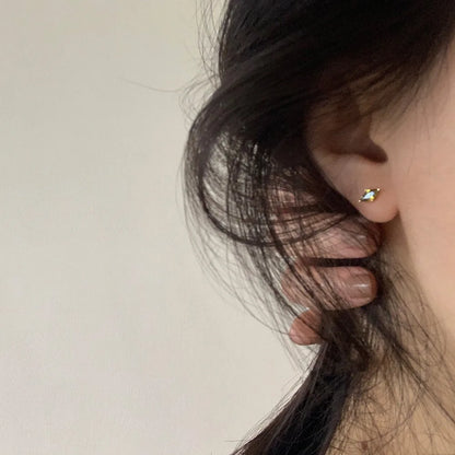 925 Sterling Silver Plating 14K Gold Earrings Simple Fresh Olive Green Zircon Earrings for Women Party Jewelry Gifts