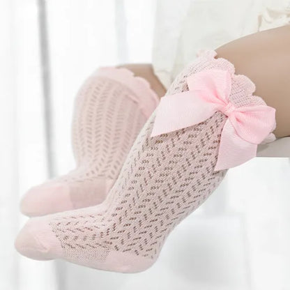 lawadka 0-24M Baby Girl Socks Toddler Big Bow Cotton Summer Mesh Infant Knee Socks Newborn Long Princess Socks For Girls 2024
