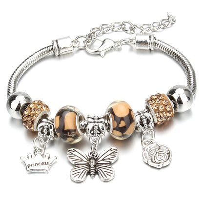 Charm Bracelet & Bangles Jewelry 6 Color Clay Zircon Ball Crown key lock Shape Beads Bracelets For Women Girl Friendship Gift