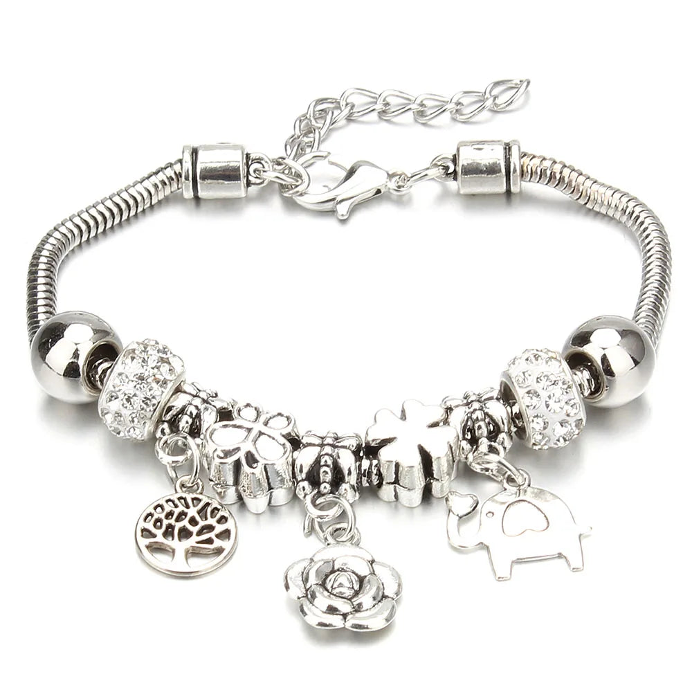 Charm Bracelet & Bangles Jewelry 6 Color Clay Zircon Ball Crown key lock Shape Beads Bracelets For Women Girl Friendship Gift