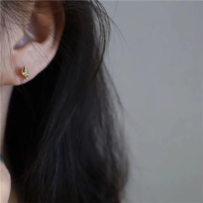 925 Sterling Silver Plating 14K Gold Earrings Simple Fresh Olive Green Zircon Earrings for Women Party Jewelry Gifts