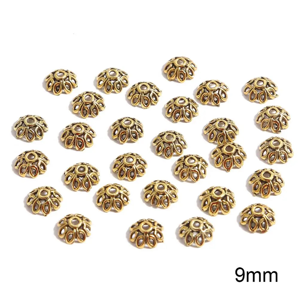 50pcs Tibetan Antique Silver Color Gold Leaf Flower Bead End Caps For Jewelry Making Needlework Spacer Bead Caps DIY Accessories
