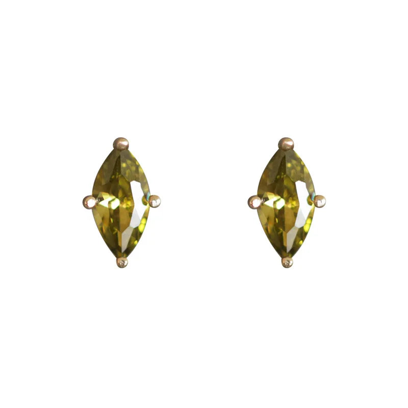 925 Sterling Silver Plating 14K Gold Earrings Simple Fresh Olive Green Zircon Earrings for Women Party Jewelry Gifts