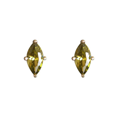 925 Sterling Silver Plating 14K Gold Earrings Simple Fresh Olive Green Zircon Earrings for Women Party Jewelry Gifts
