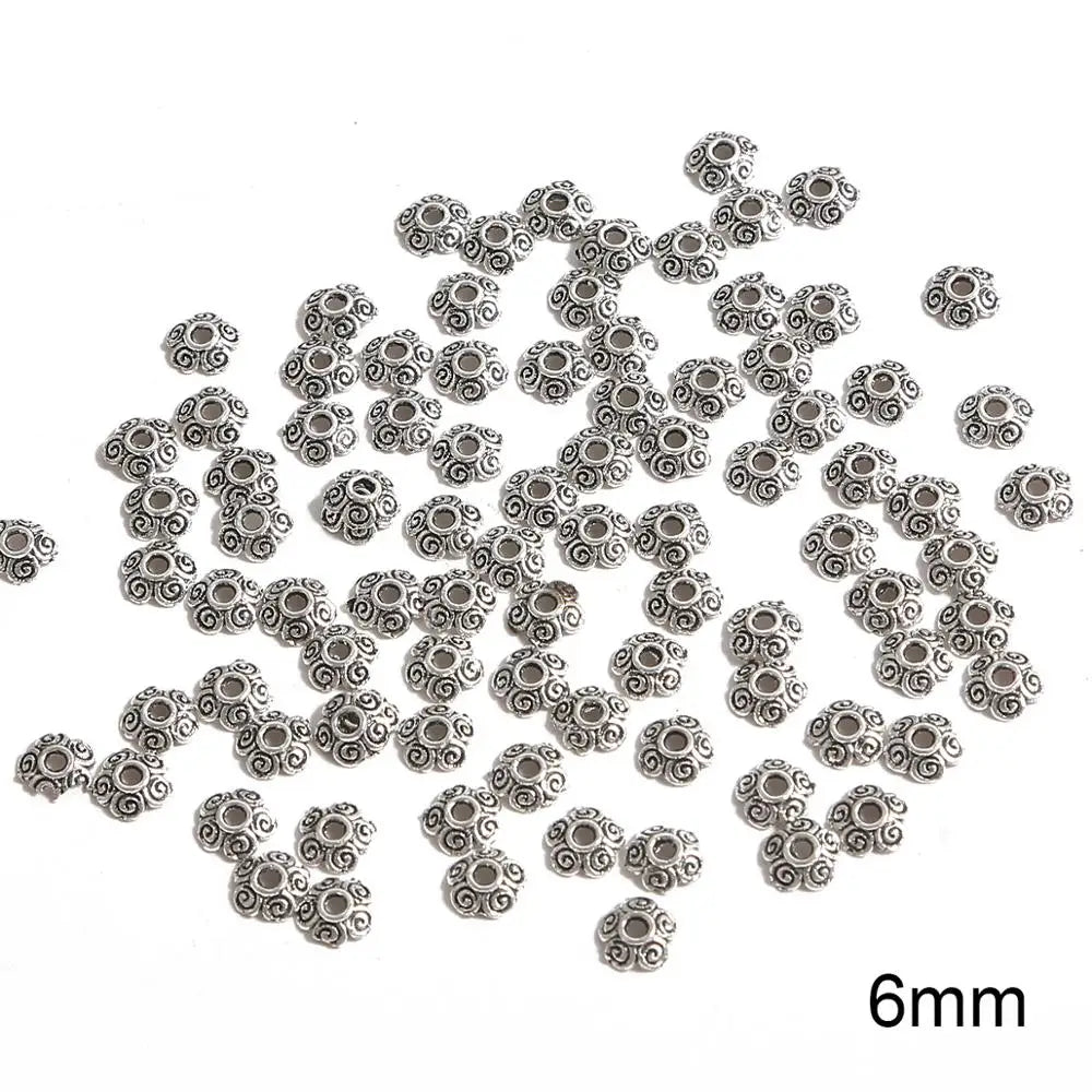 50pcs Tibetan Antique Silver Color Gold Leaf Flower Bead End Caps For Jewelry Making Needlework Spacer Bead Caps DIY Accessories