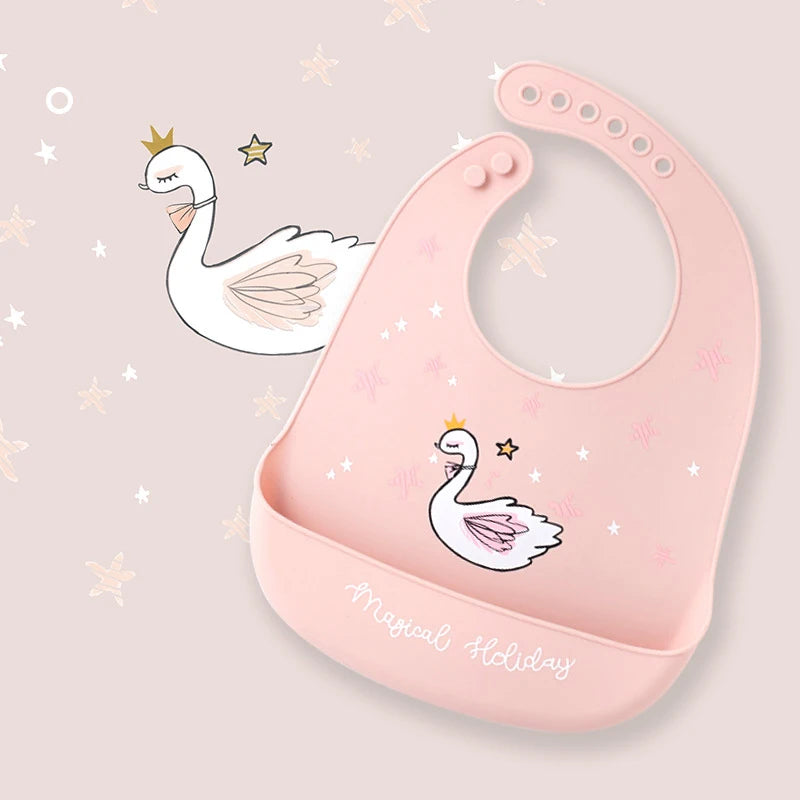 2021 Cute Baby Bibs Waterproof Silicone Bib Feeding Infant Newborn Cartoon Apron ToddlerX Adjustable Bib Burp Cloths with Pocket
