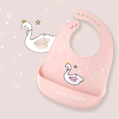 2021 Cute Baby Bibs Waterproof Silicone Bib Feeding Infant Newborn Cartoon Apron ToddlerX Adjustable Bib Burp Cloths with Pocket