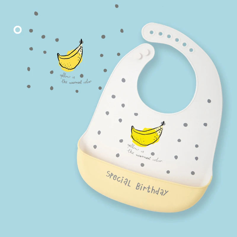2021 Cute Baby Bibs Waterproof Silicone Bib Feeding Infant Newborn Cartoon Apron ToddlerX Adjustable Bib Burp Cloths with Pocket