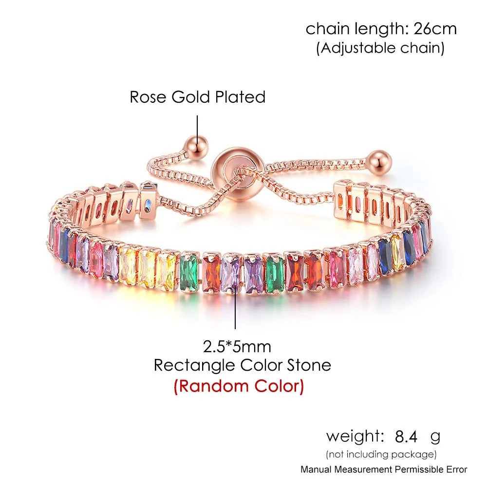 Adjustable Multicolor Tennis Bracelets for Women Ladies Wedding Rainbow Colorful Zircon Charm Bracelet Hand Chain Jewelry DZH043