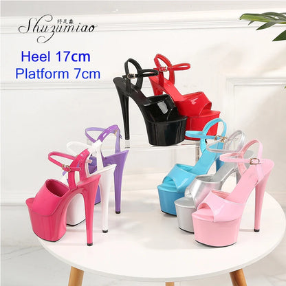 Naked Color Dress Party Shoes Women Sexy Show Sandals 15 17 20 CM High Heels Platform Sandals Girls Shoe Party Club Plus Size 43