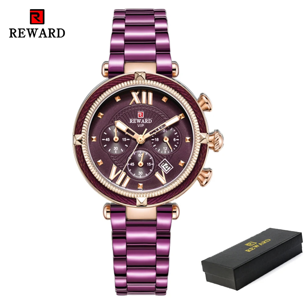REWARD Chronograph Women Watch Top Brand Luxury Laides Dress Business Casual Waterproof Watches Quartz Calendar Wristwatch