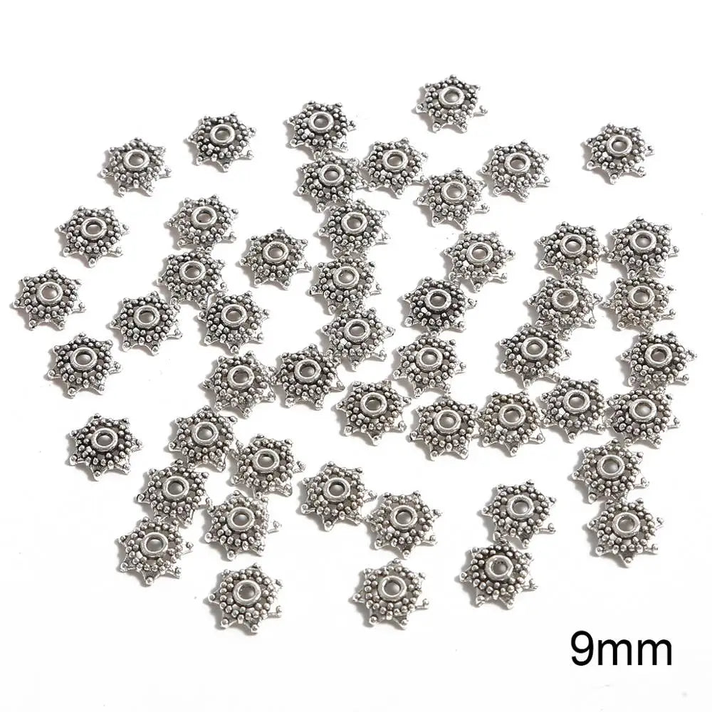50pcs Tibetan Antique Silver Color Gold Leaf Flower Bead End Caps For Jewelry Making Needlework Spacer Bead Caps DIY Accessories