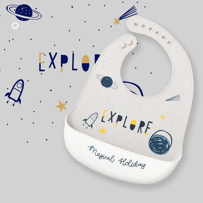2021 Cute Baby Bibs Waterproof Silicone Bib Feeding Infant Newborn Cartoon Apron ToddlerX Adjustable Bib Burp Cloths with Pocket