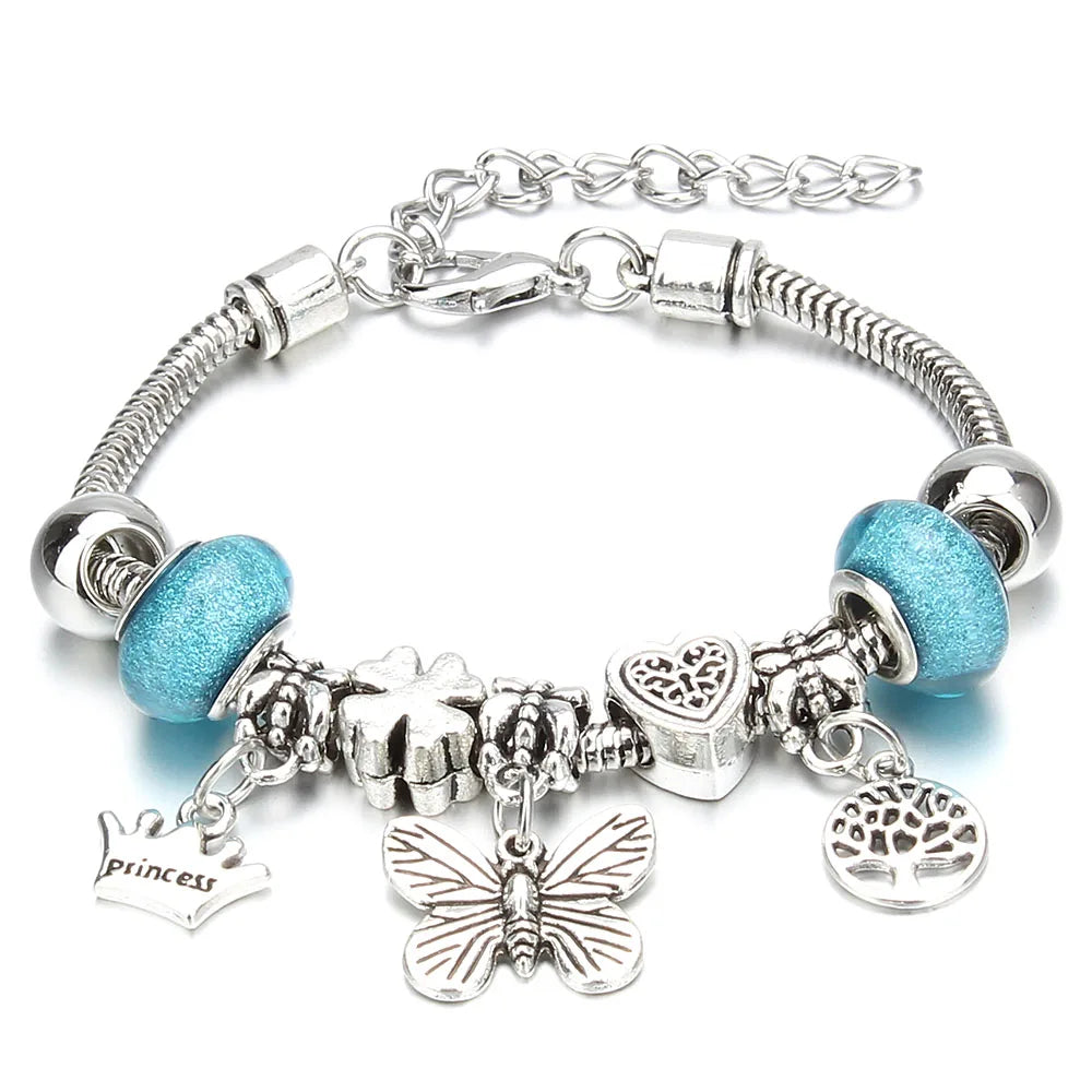 Charm Bracelet & Bangles Jewelry 6 Color Clay Zircon Ball Crown key lock Shape Beads Bracelets For Women Girl Friendship Gift