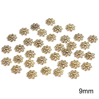 50pcs Tibetan Antique Silver Color Gold Leaf Flower Bead End Caps For Jewelry Making Needlework Spacer Bead Caps DIY Accessories