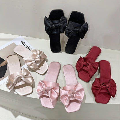 New Fashion Satins Wedding Slippers Luxury Women Peep Toe Bedroom Home Sandals Bride Bridesmaid Wedding Shoes With Silk Bow
