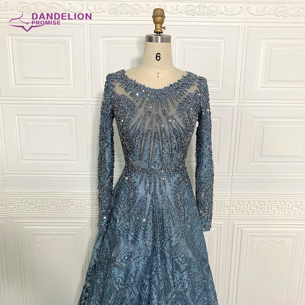 Luxury Handmade  Beading Long Sleeve Celebrity Dresses 2020 Dubai Arabic Muslim Elegant Lace Formal Evening Party Gown