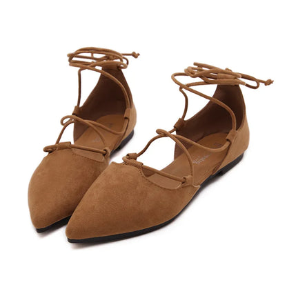 sexy cross-tied gladiator summer shoes woman pointe toe cut out flat lace up ballet flats Roman style D'orsay shoes big size 43