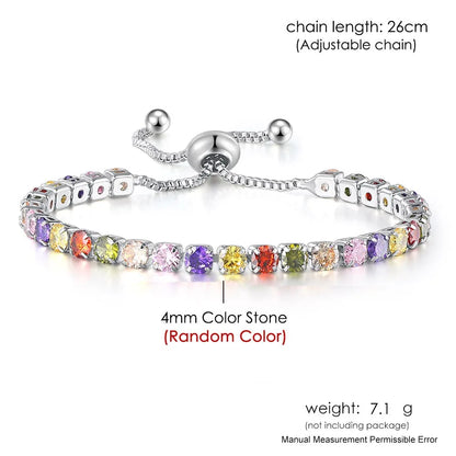 Adjustable Multicolor Tennis Bracelets for Women Ladies Wedding Rainbow Colorful Zircon Charm Bracelet Hand Chain Jewelry DZH043