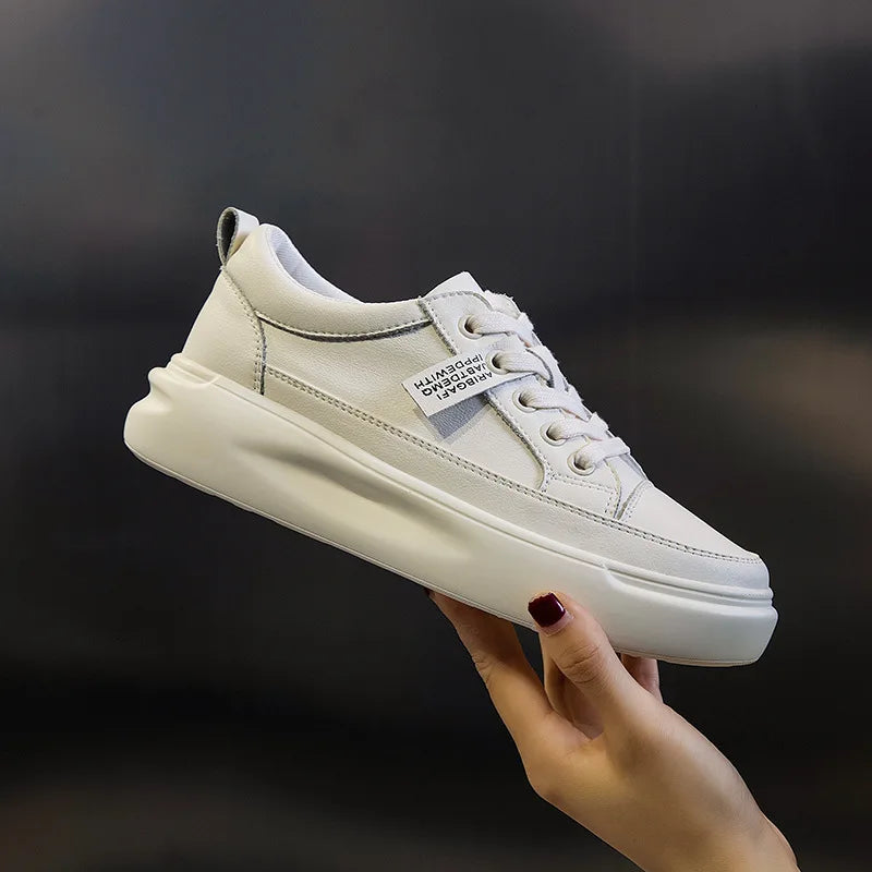 Large Size Autumn Winter New Women's Shoes Leather Light Platform White Shoes Spring Breathable Sports Ladies Flat Casual Shoes