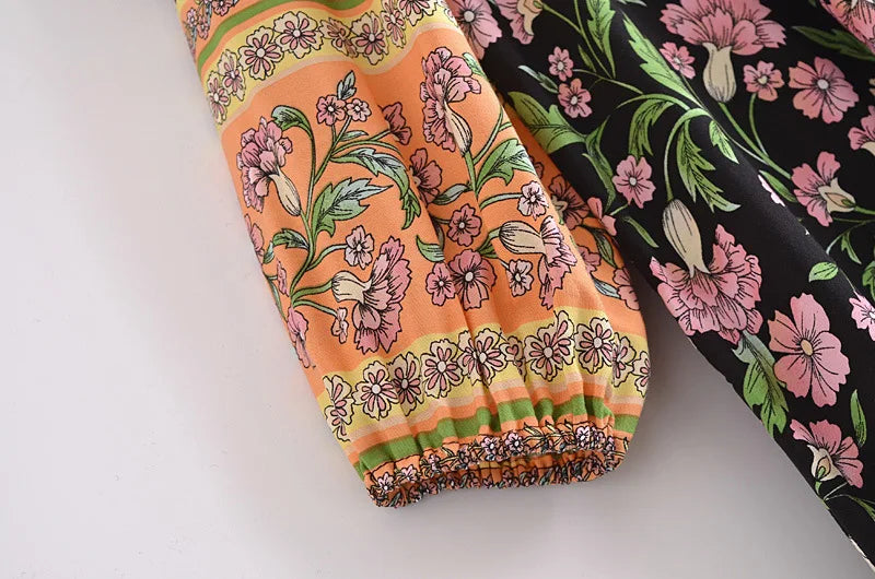 AYUALIN long sleeve beach boho tunic Dress Rayon cotton floral pirnt loose long dresses women vintage autumn robe vestidos 2021