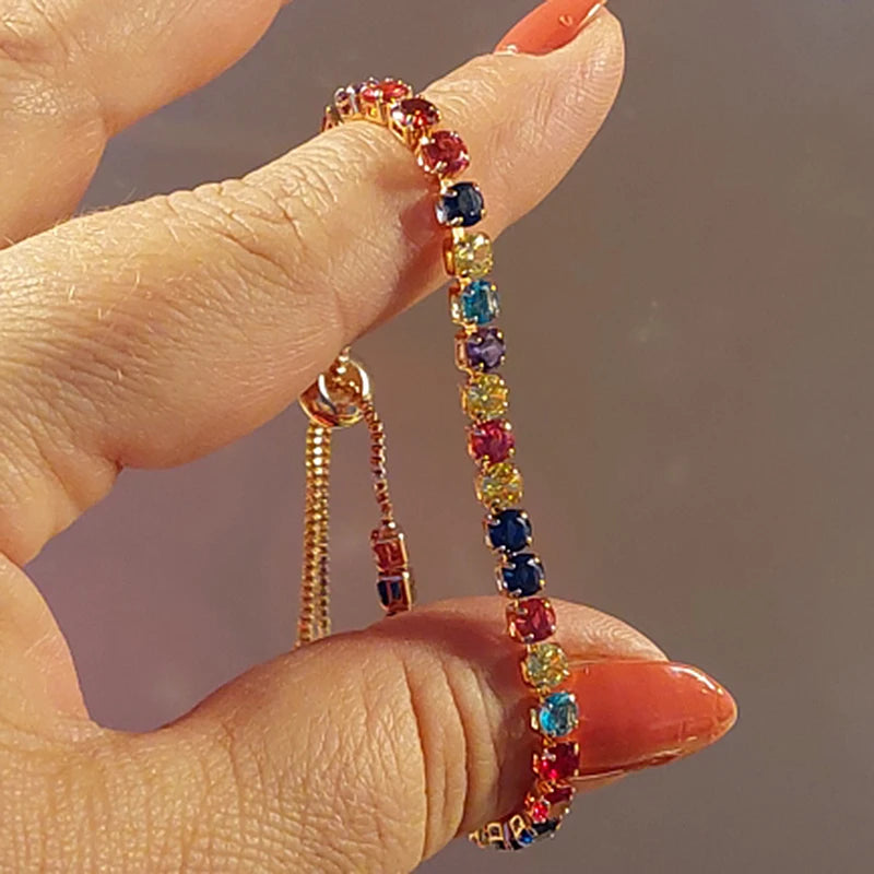 Adjustable Multicolor Tennis Bracelets for Women Ladies Wedding Rainbow Colorful Zircon Charm Bracelet Hand Chain Jewelry DZH043
